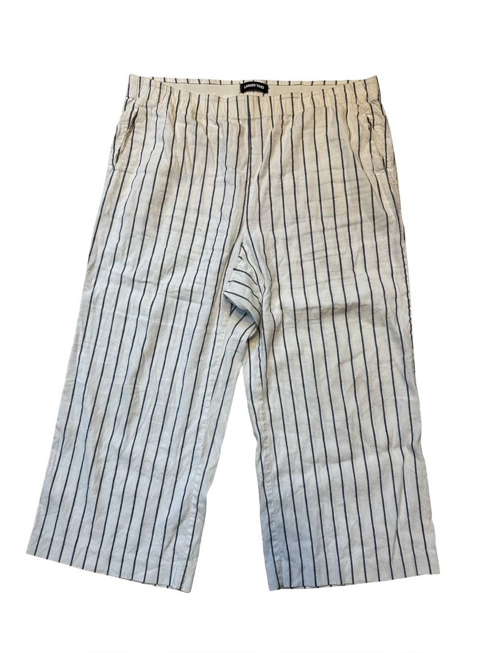 Lands’ End Linen Blend Cropped Striped Wide Leg Pants 16P